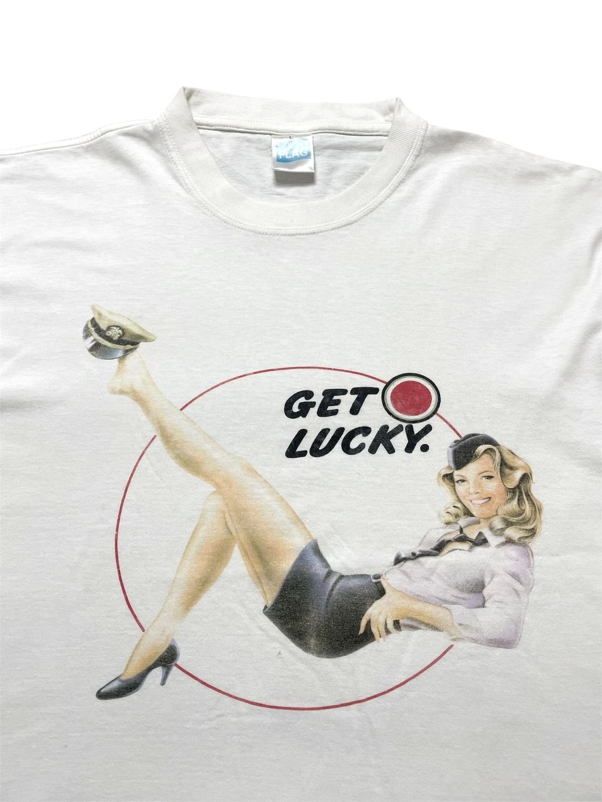 90s Vintage Lucky Strike Get Lucky Flight Attendant Pin-Up Girl T-Shirt