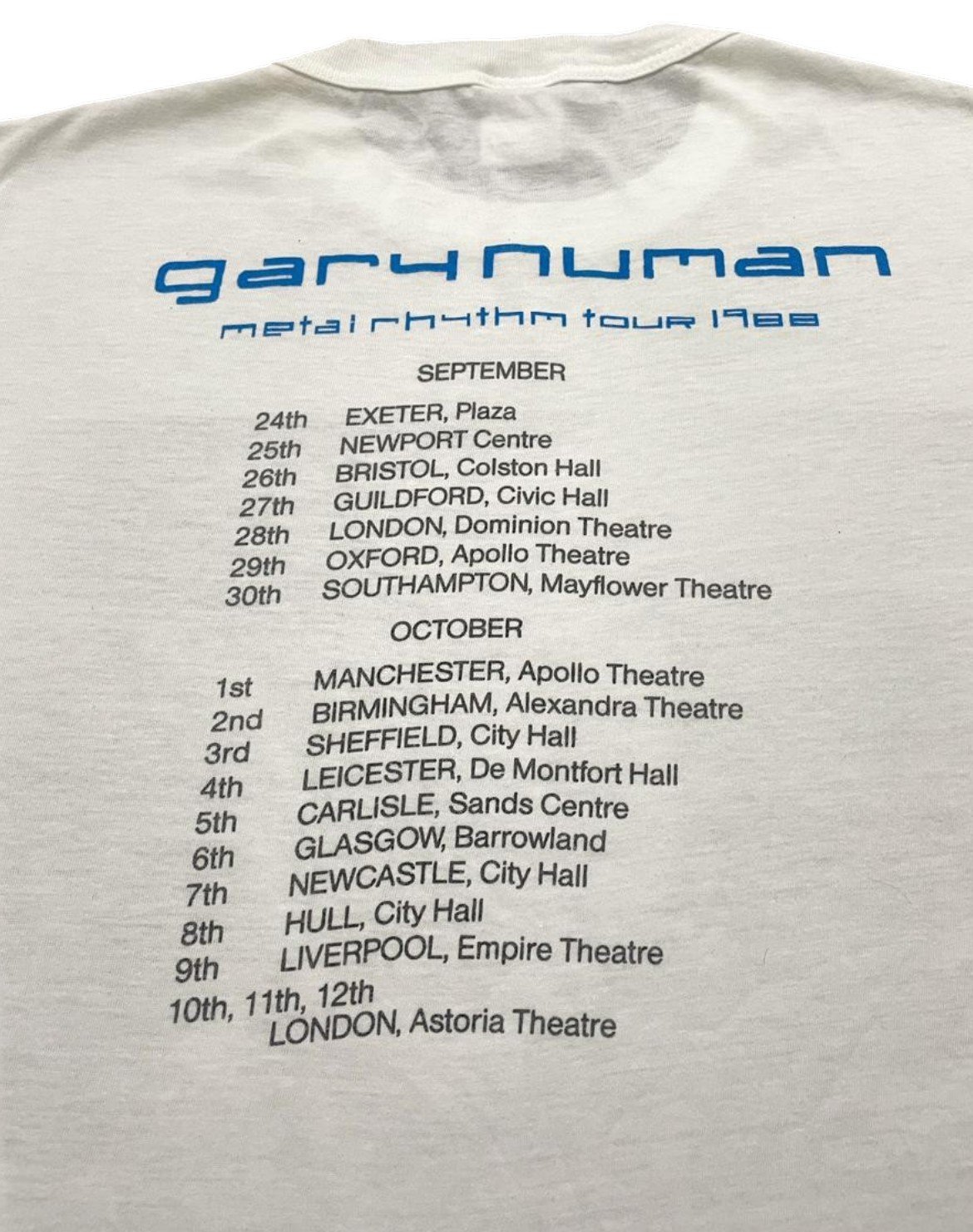 1988 Gary Numan - Metal Rhythm Tour T-Shirt
