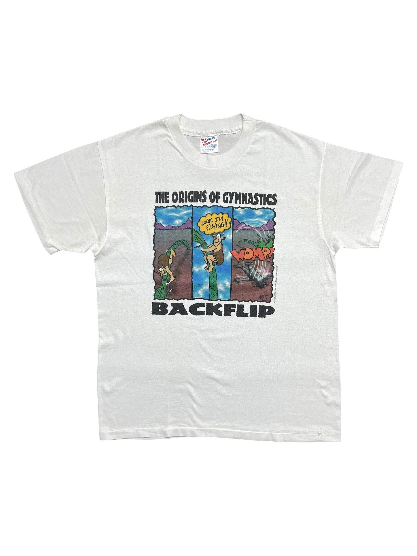 Vintage 90s The Origins of Gymnastics Art Parody Funny T-Shirt - Image 1