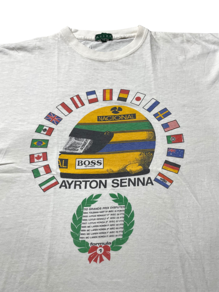 90s Ayrton Senna F1 Helmet Racing Graphic T-Shirt