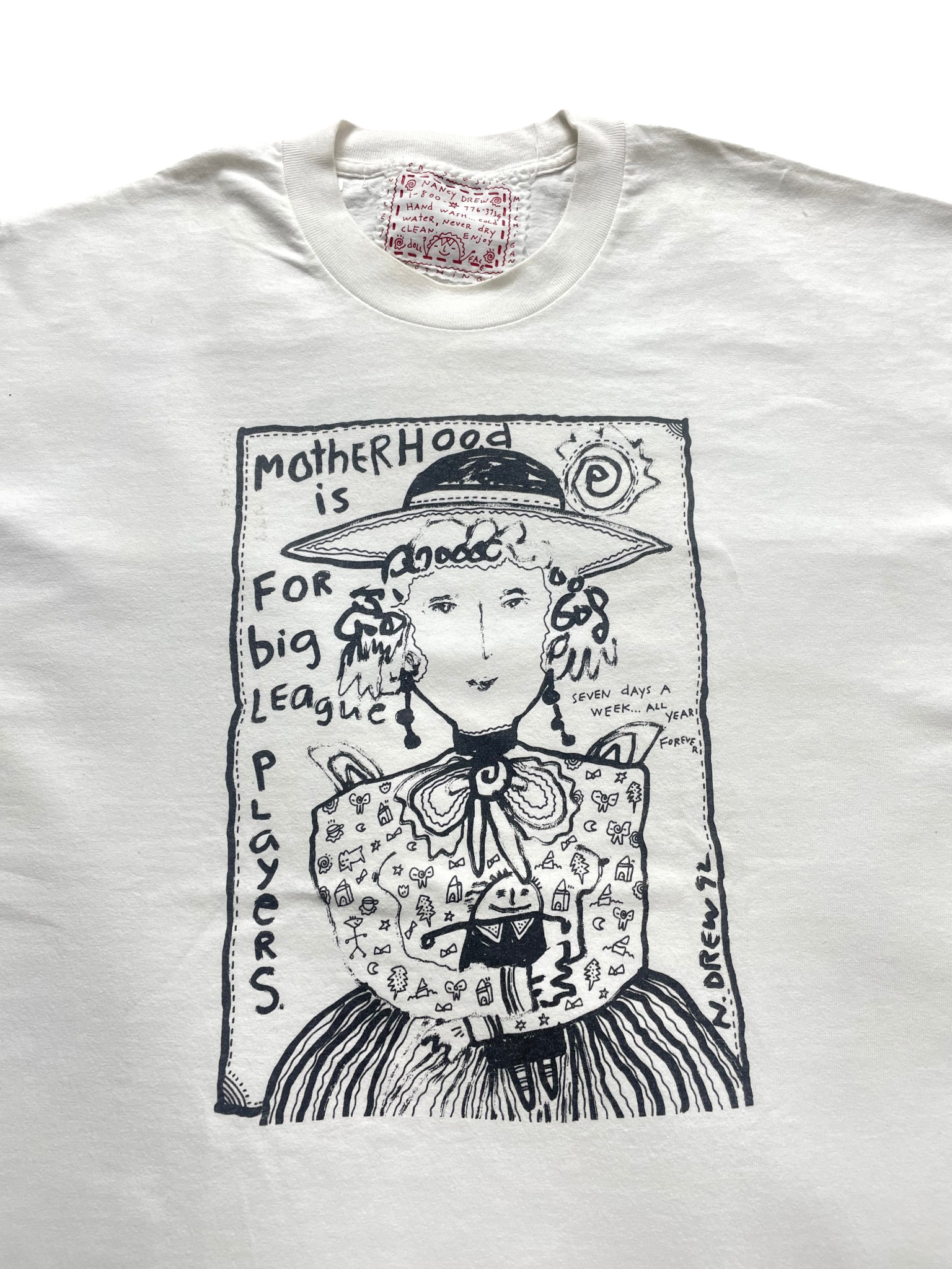 1992 Nancy Drew Motherhood Is For Big League Players Art T-Shirt - Image 2
