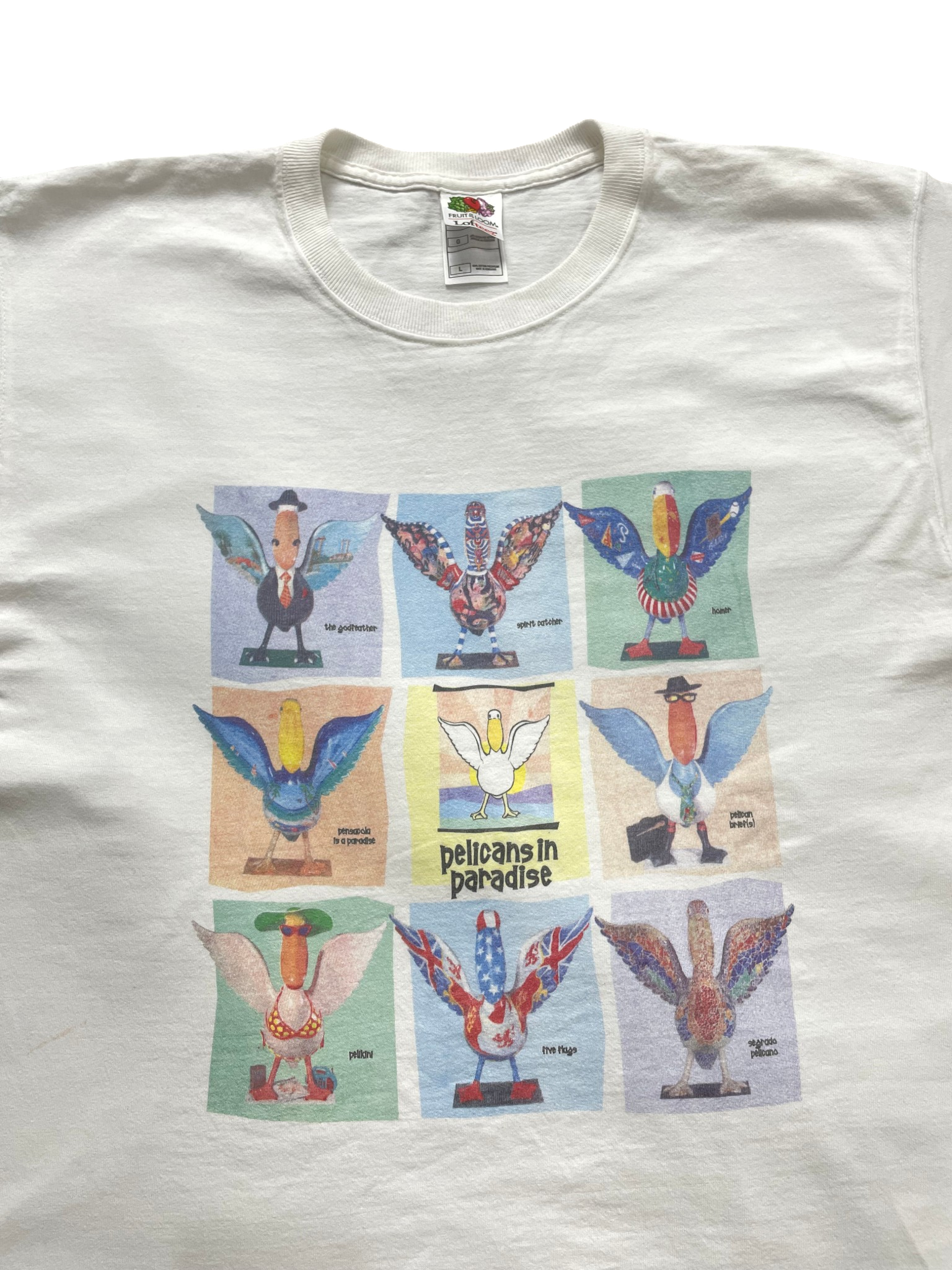 Y2K Vintage Pelicans in Paradise Pensacola Florida Art T-Shirt - Image 2