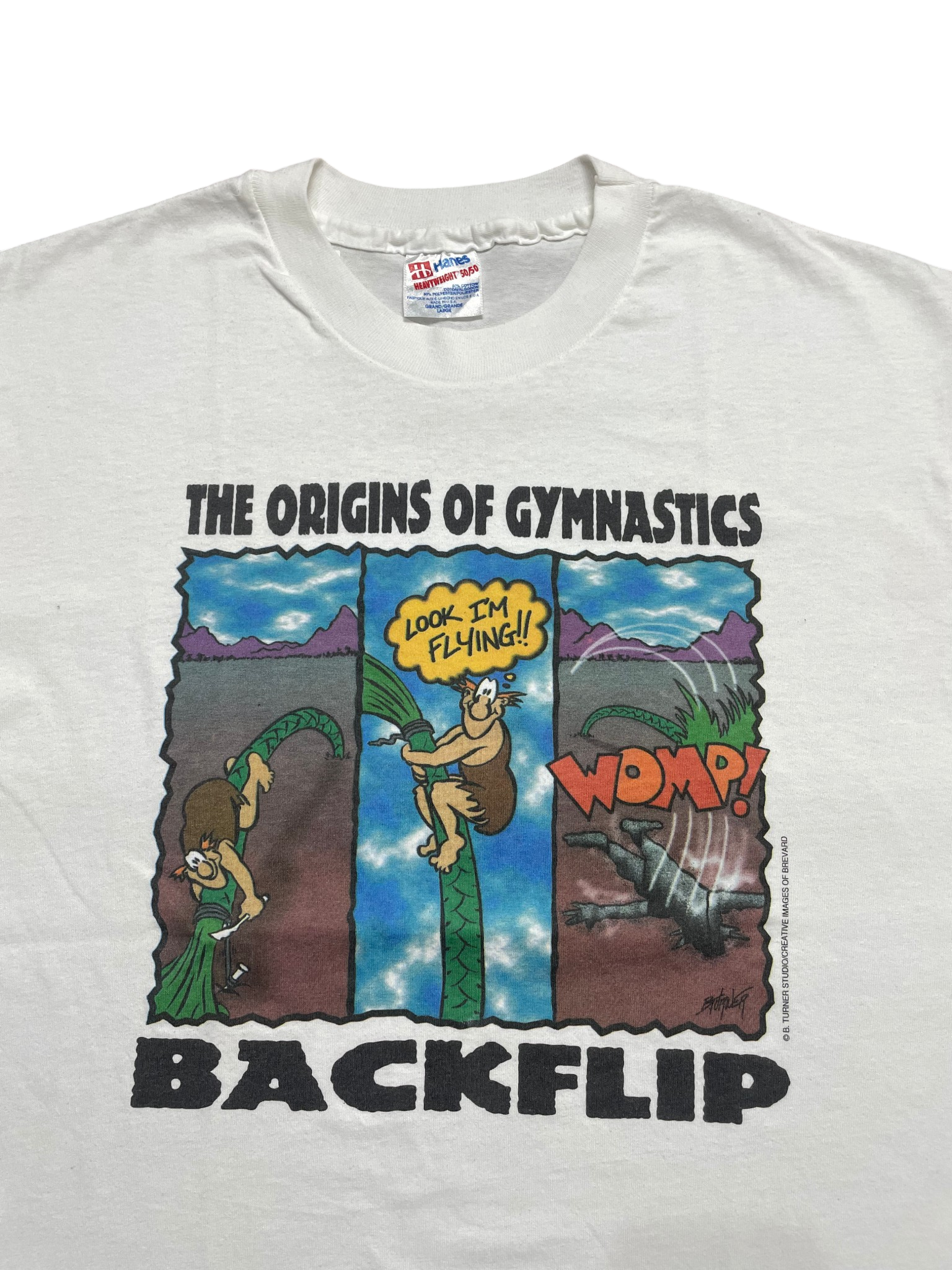 Vintage 90s The Origins of Gymnastics Art Parody Funny T-Shirt - Image 2