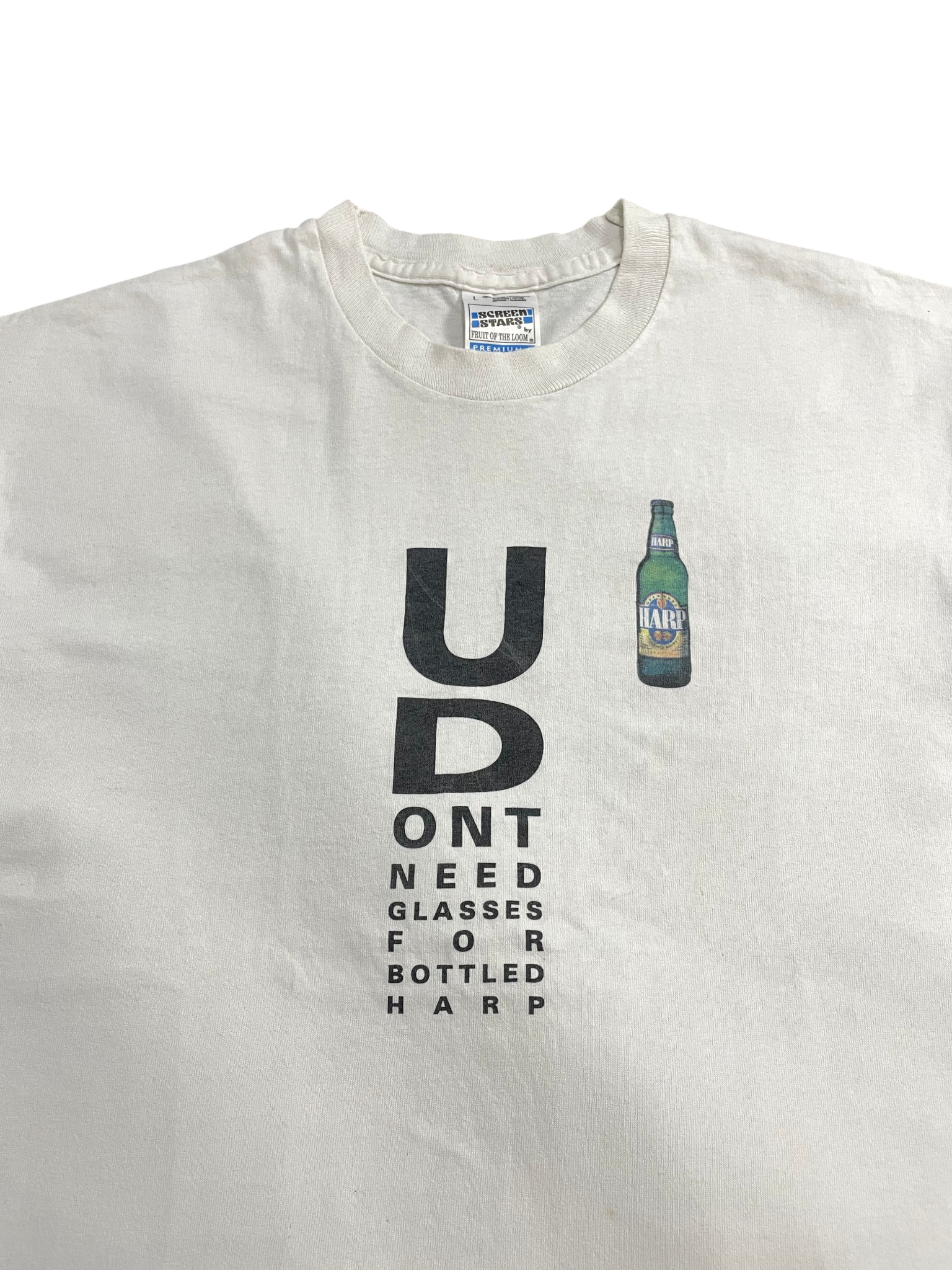 90s Bottled Harp Beer Eye Chart Promo T-Shirt - Image 2