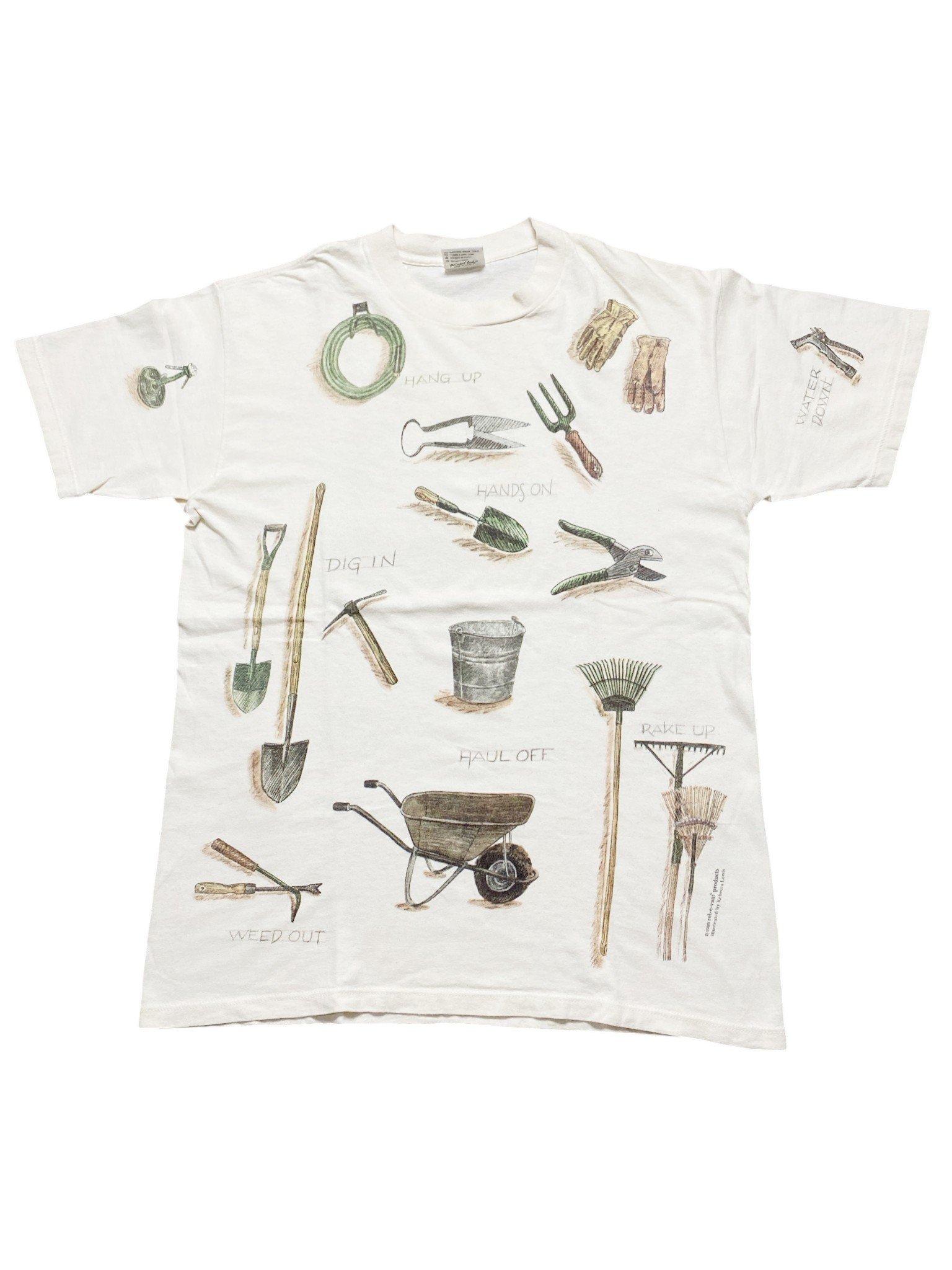 1999 Garden Tools Ilustrated By Rebecca Lewis T-Shirt - Image 1