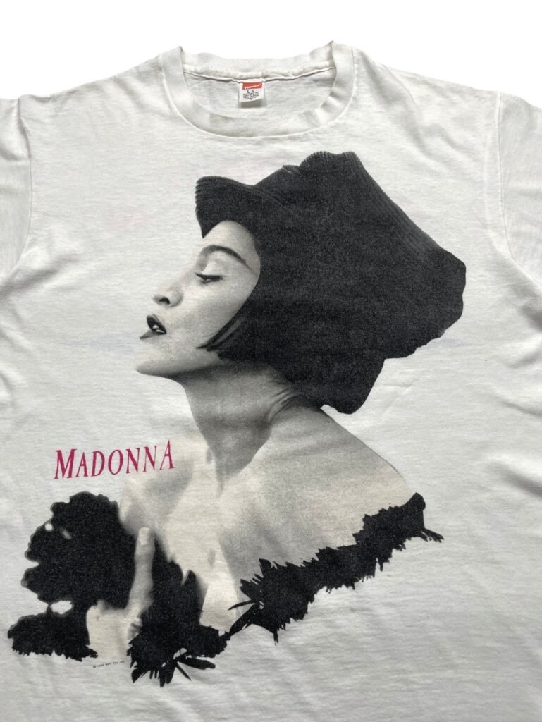 Vintage 1990 Madonna Blond Ambition World Tour T-Shirt front portrait close up