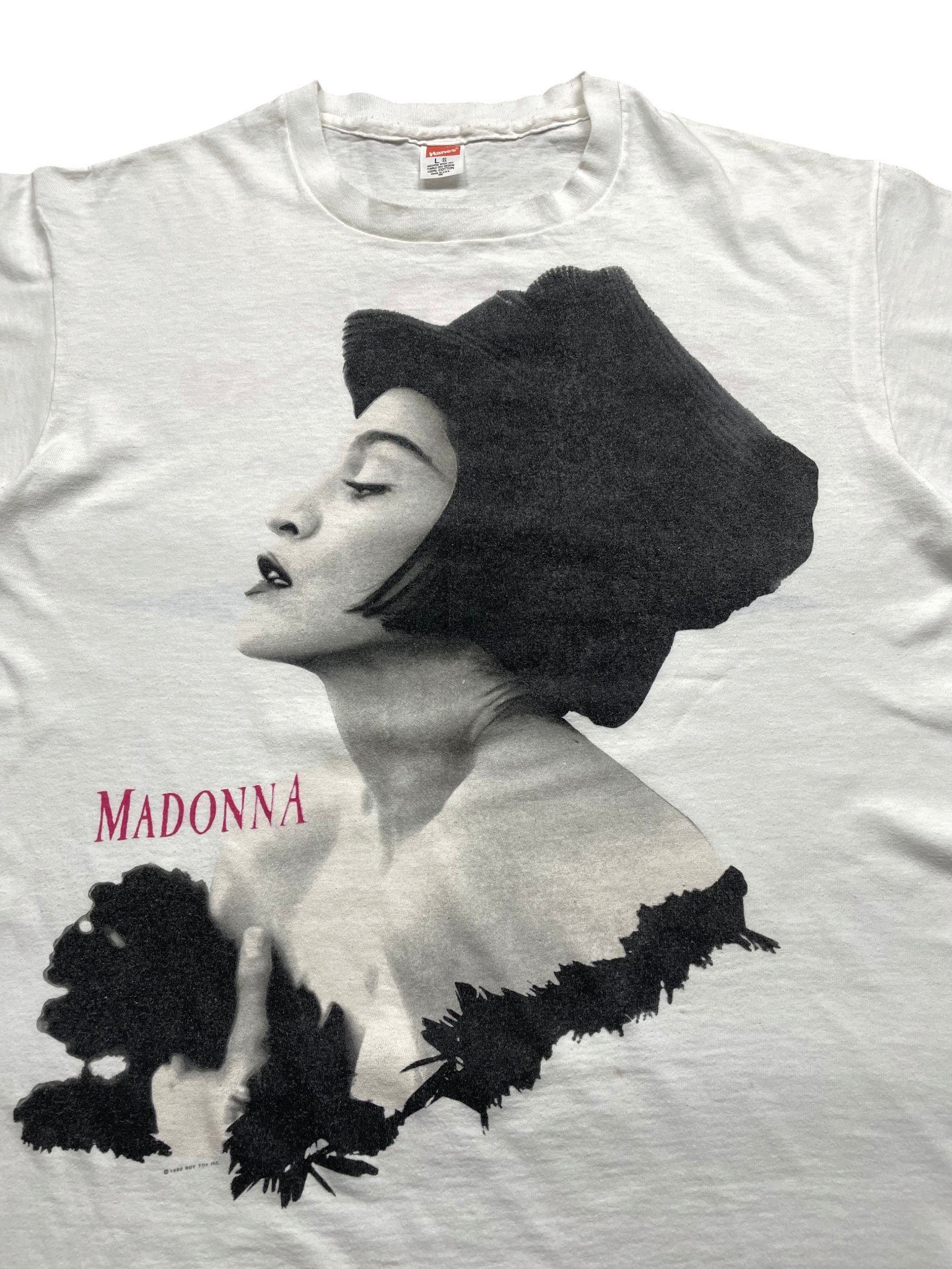 Vintage 1990 Madonna Blond Ambition World Tour T-Shirt front portrait close up