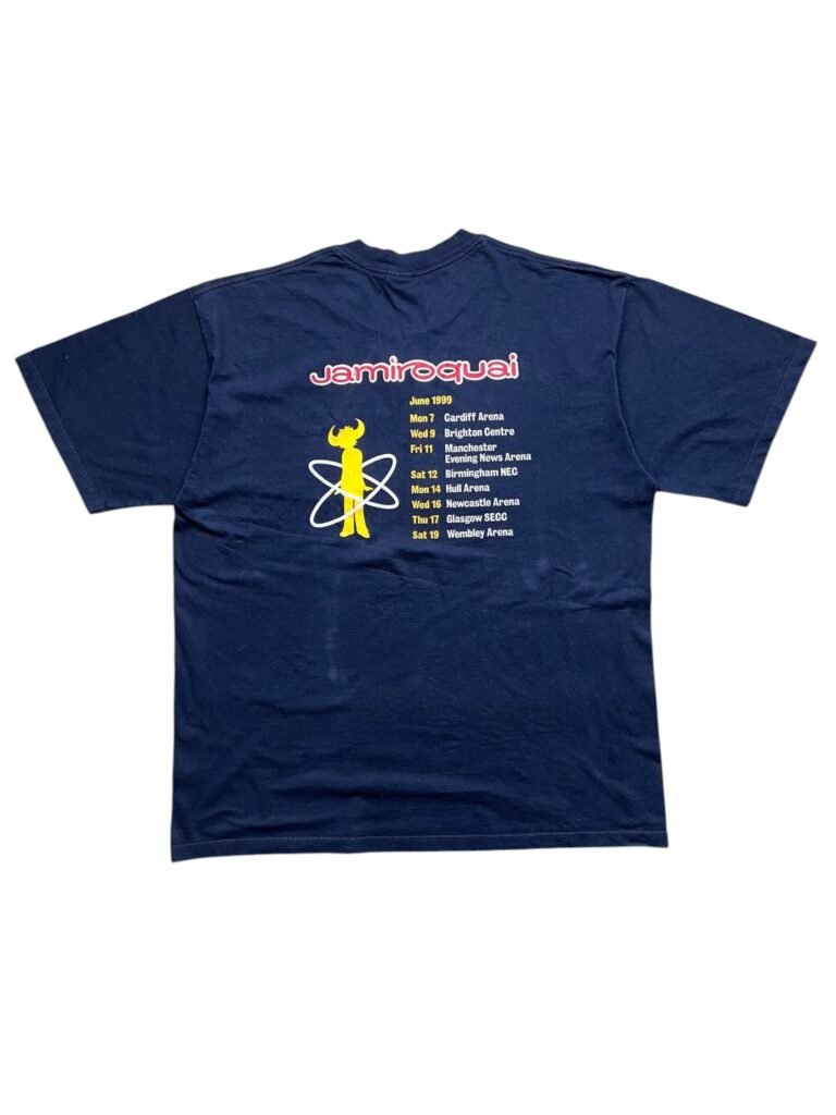 Vintage 1999 Jamiroquai Synkronized UK Tour T-Shirt back with June 1999 UK tour dates
